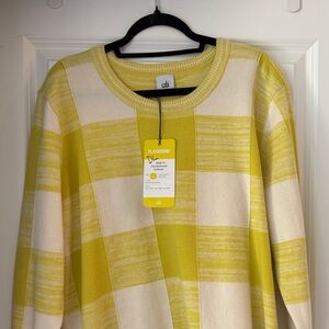 Cabi Checkerboard Pullover Yellow and Cream Plaid Sweater